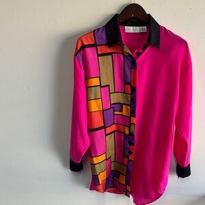 Vibrant Pink Colorblock Silk Shirt
